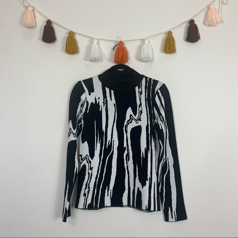 NWT River Island Mock Neck Black White Marble Knit Sweater Size 8